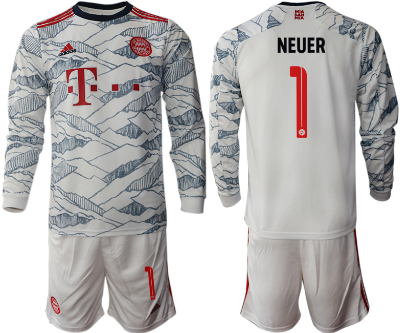 Men 2021-2022 Club Bayern Munich Second away white Long Sleeve #1 Soccer Jersey->bayern munich jersey->Soccer Club Jersey